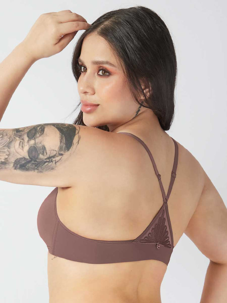 Bralette Café Con Encaje en Espada Realce Natural