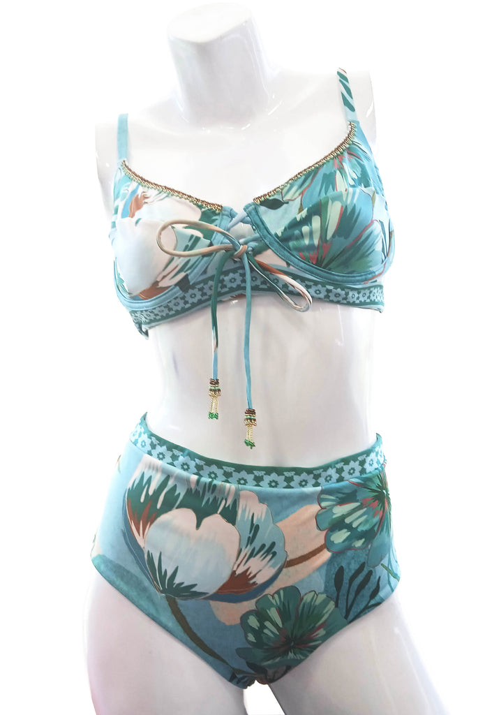 Comprar Conjunto Bikini Rosseta Bouquet Calzón Tiro Alto Colombiano Verde 
