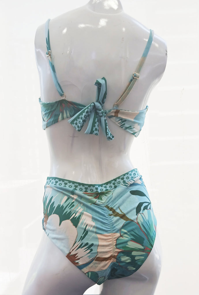 Conjunto Bikini Rosseta Bouquet Calzón Tiro Alto Colombiano Verde PaoPink