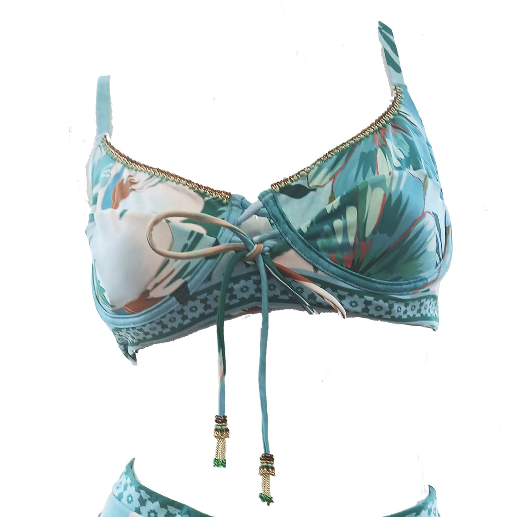 Sotén Conjunto Bikini Rosseta Bouquet Calzón Tiro Alto Colombiano Verde 