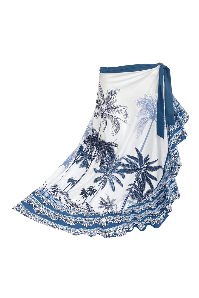 Salida De Baño O Playa Falda Bolero Palmeras Gipsy Azul