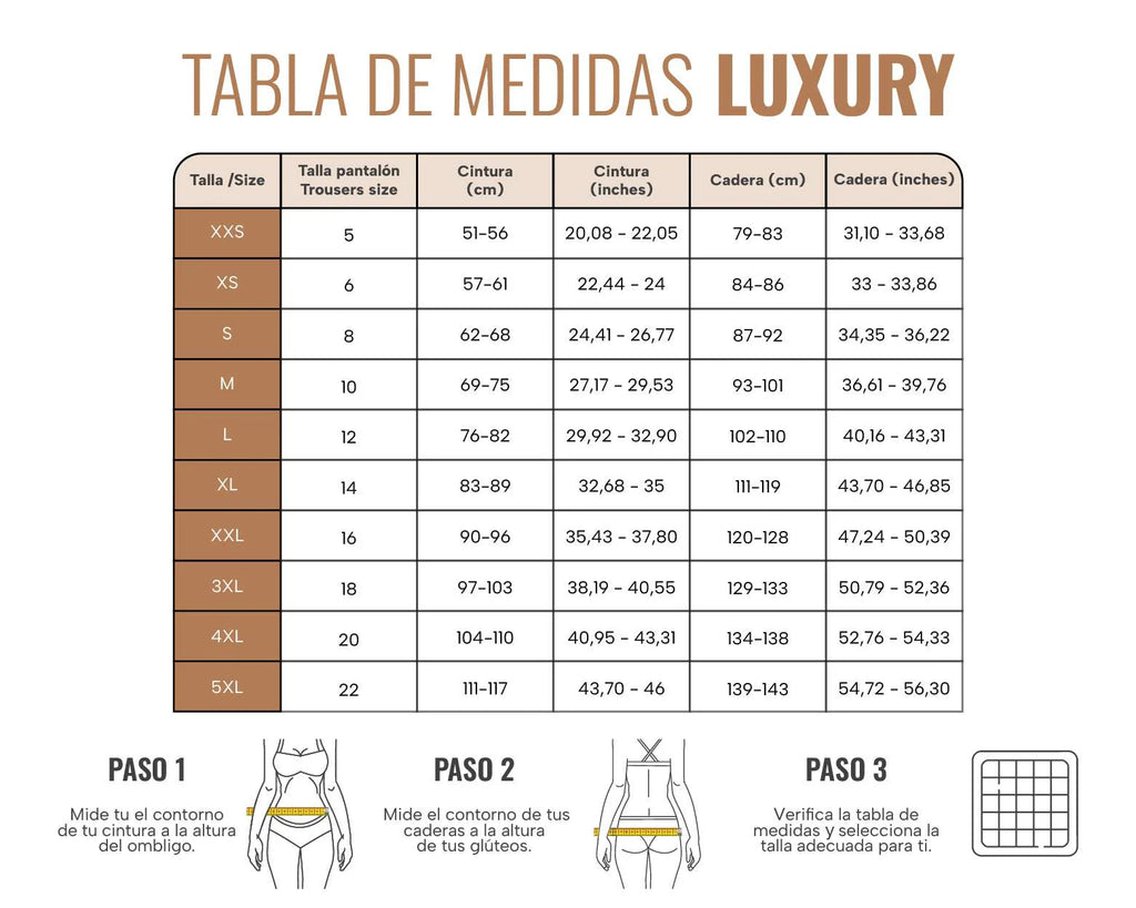 Guia de Tallas Faja Colombiana PaoPink Luxury Media Pierna y 4 Hileras de Broches