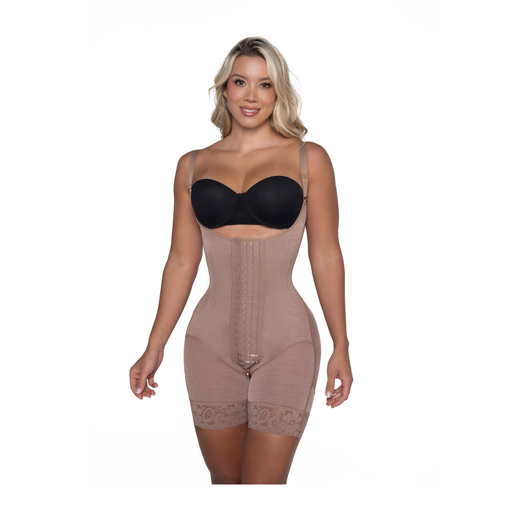 Faja Color Café Cocoa Colombiana PaoPink Luxury Media Pierna y 4 Hileras de Broches
