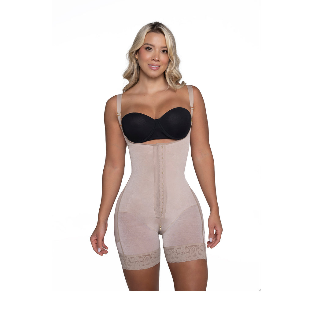 Faja Beige Colombiana PaoPink línea de lujo, Luxury Media Pierna y 2 Hileras de Broches