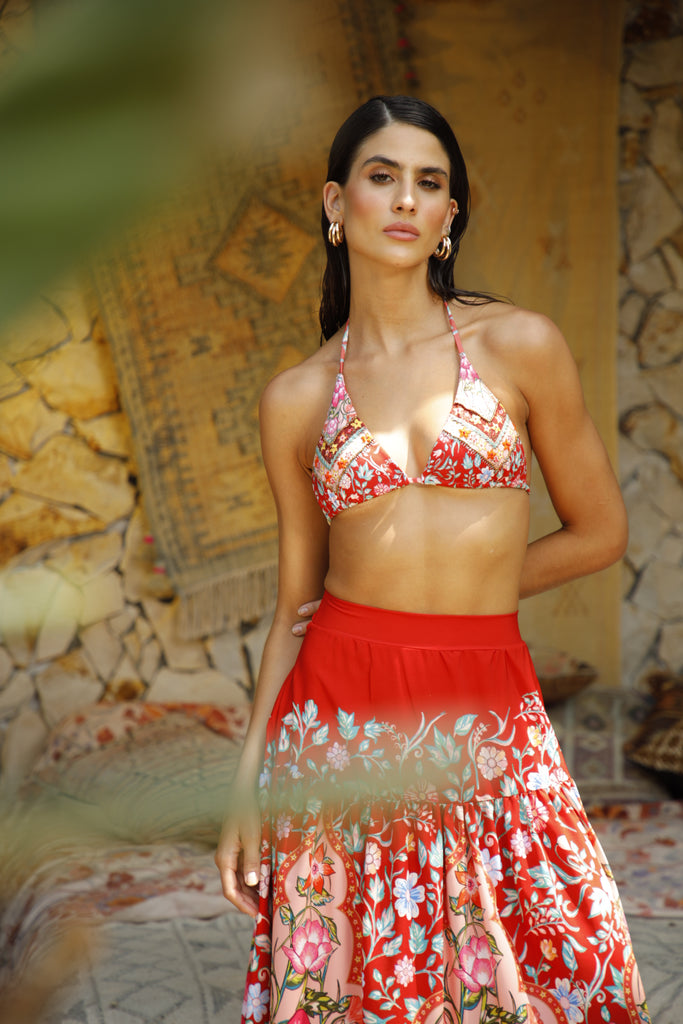 Salida De Baño O Playa Falda Ziad Rojo Barú Verano