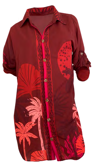 Salida De Baño O Playa Camisón Rojo Maxi Palms Barú Swimwear