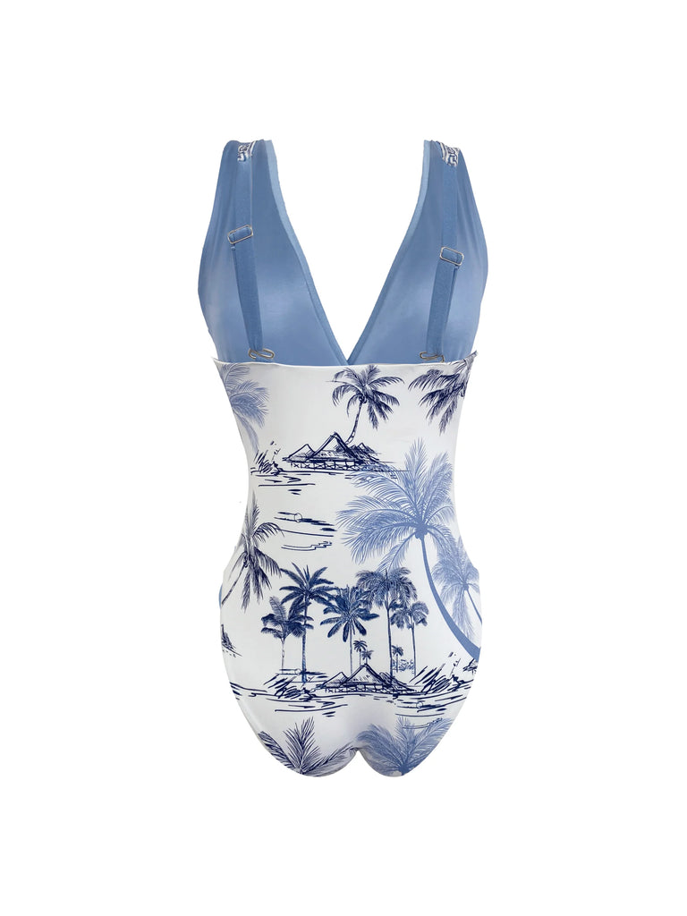 Traje De Baño de Lujo Palmeras Gipsy Azul espalda y bretel