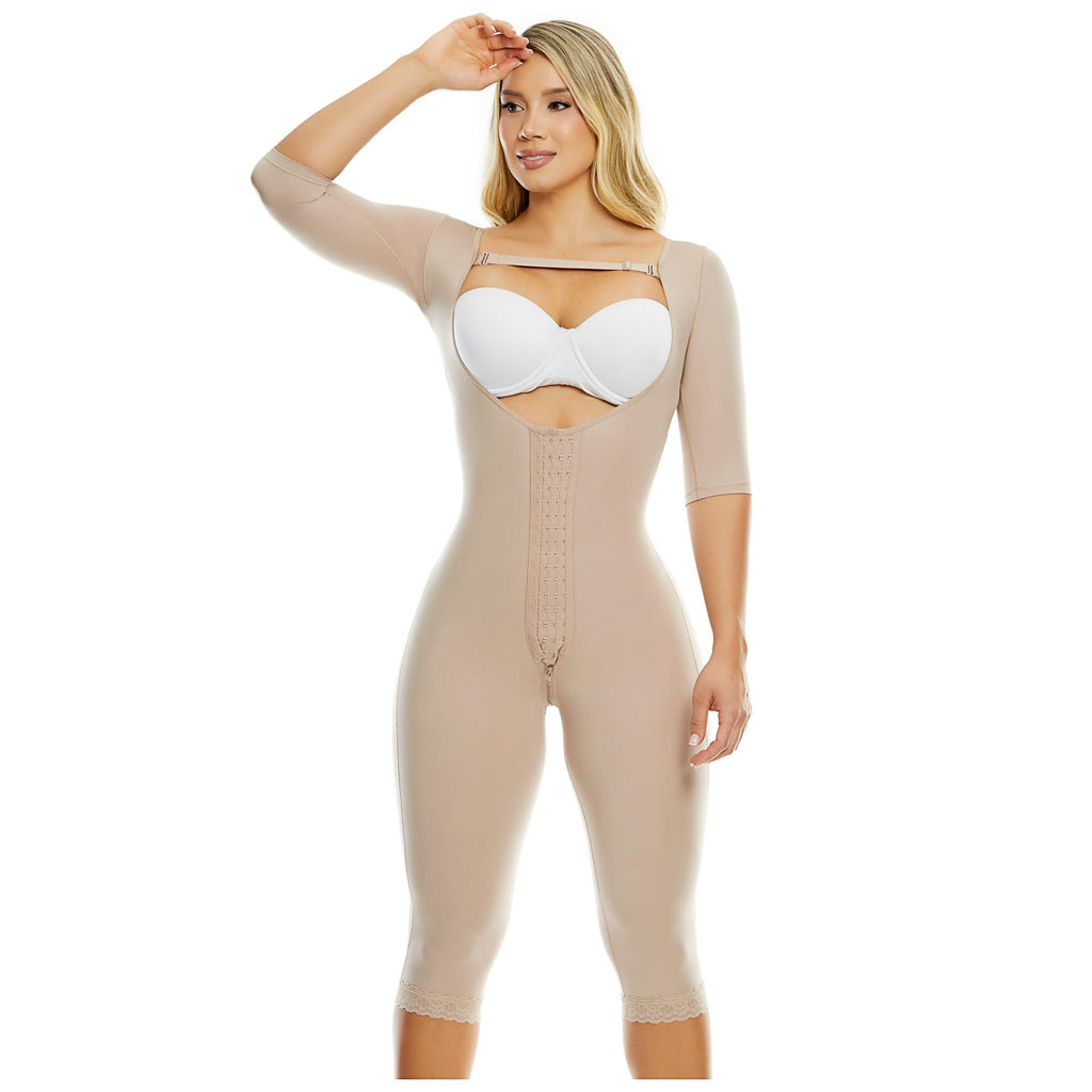 Comprar la Faja larga con mangas PaoPink PP092901B para postoperatorio de liposucción. Ofrece compresión baja, soporte en brazos, abdomen y piernas. Marca PaoPink, las mejores fajas posoperatorias de Chile con envío a todo el país.