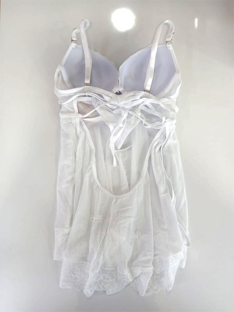 Babydoll color blanco en tull y encaje Incluye colaless 000191