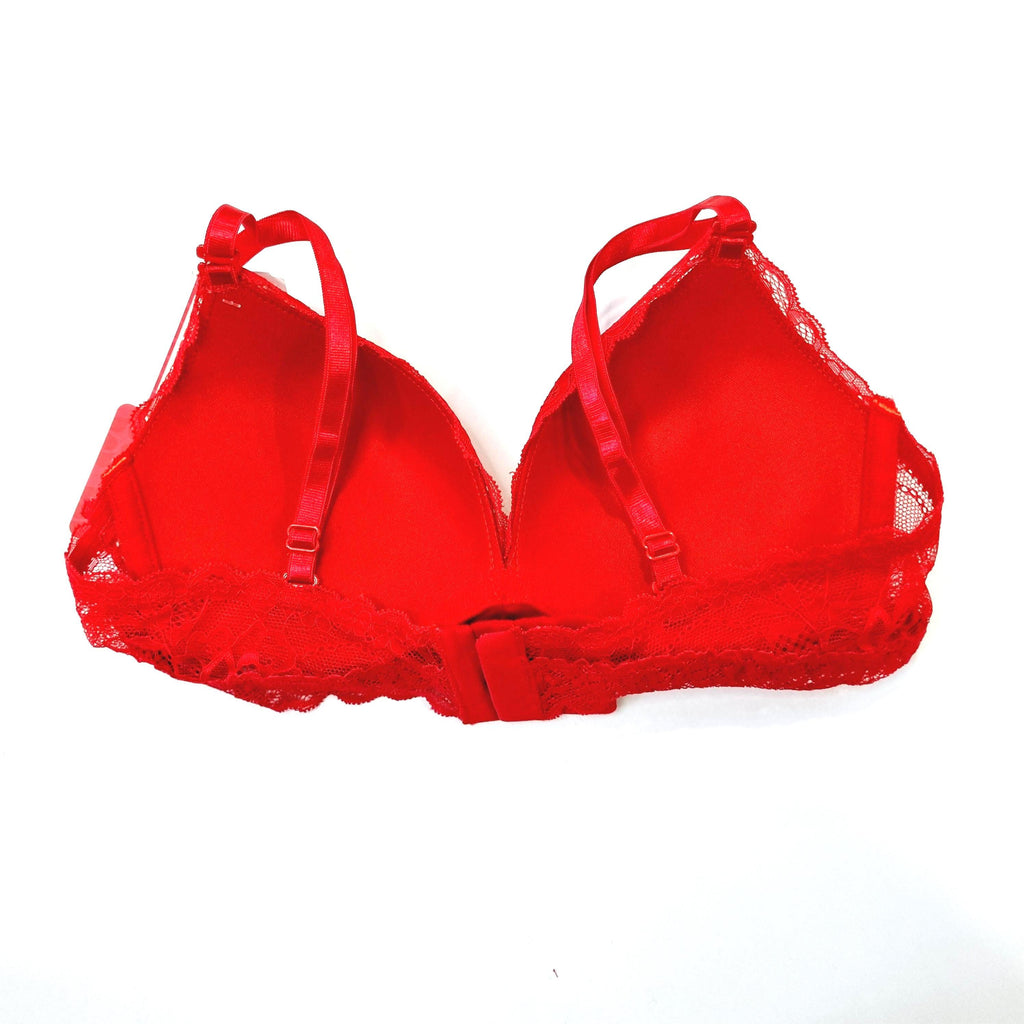 Sostén encaje copa triangular realce medio color rojo sexy