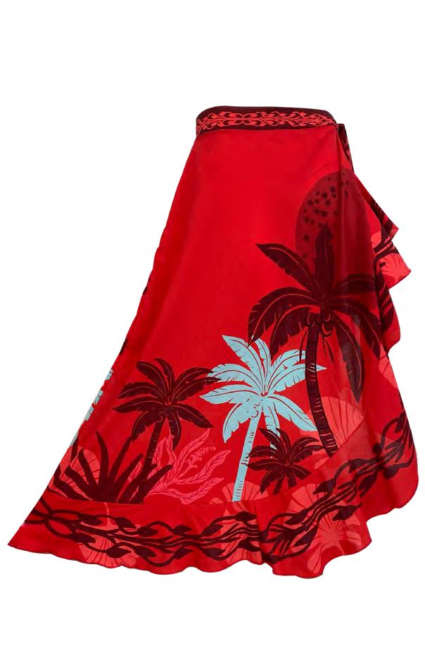 Salida De Baño O Playa Falda Bolero Maxi Palms Rojo