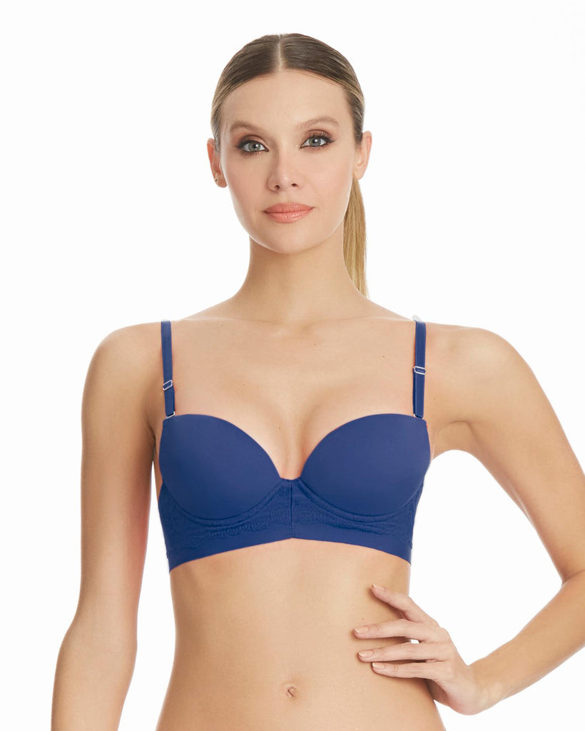 Sostén microfibra con encaje en base color azul hecho en Colombia