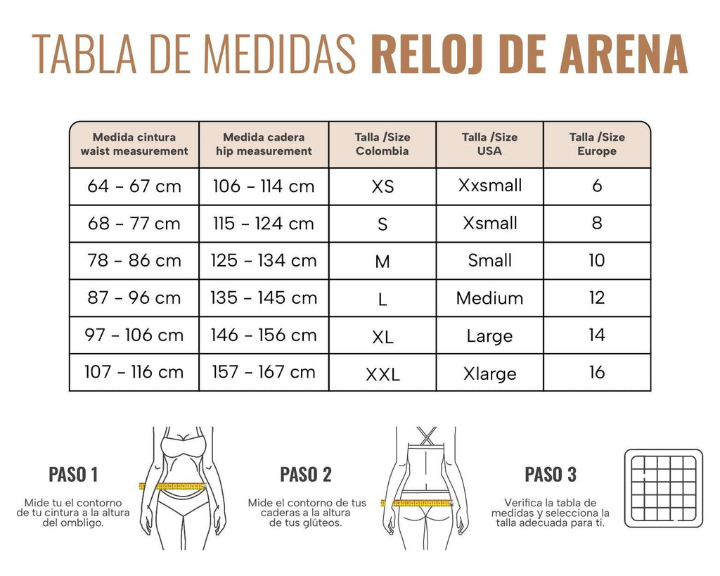 Guia de Tallas Faja Larga PaoPink Reloj De Arena 4 Hileras Broches