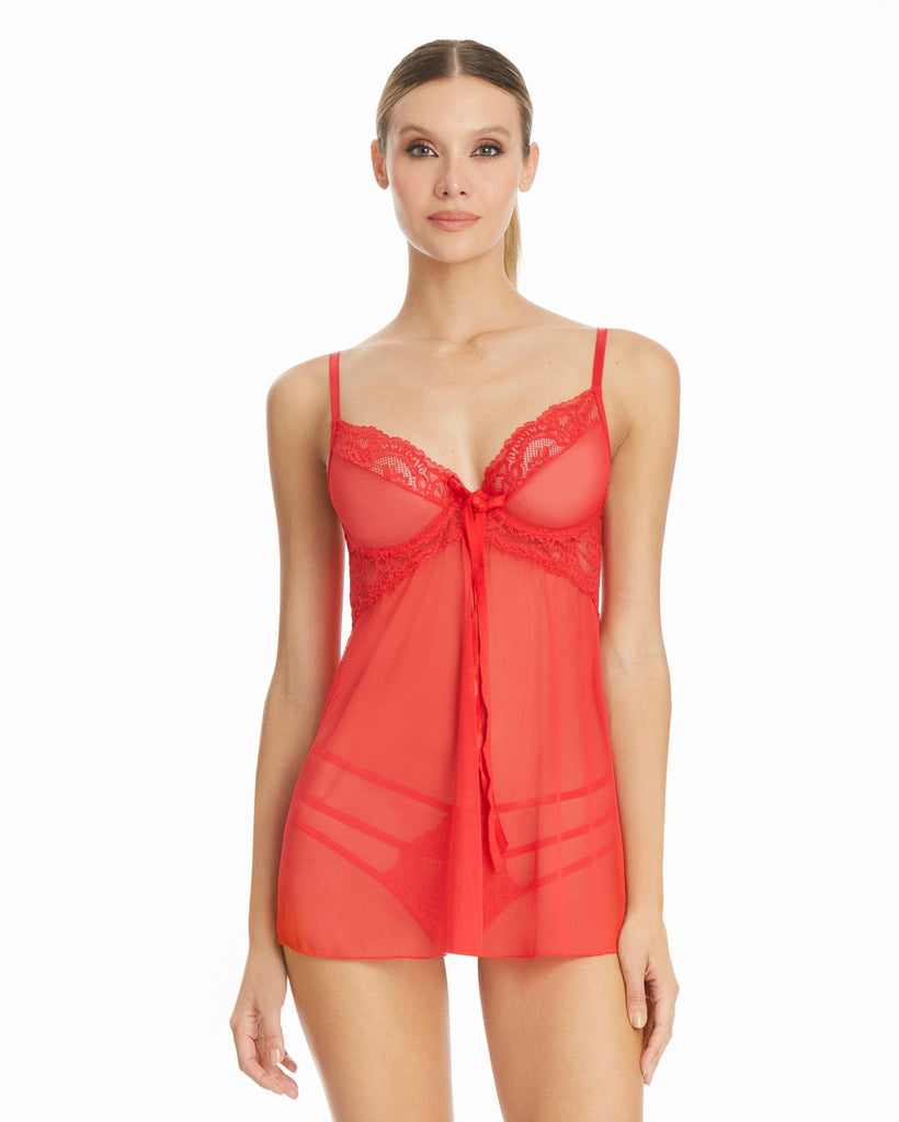 Babydoll en tull y encaje Incluye colaless color rojo