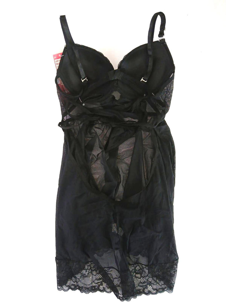 Babydoll Negro Sensual en tull y encaje Incluye colaless 000191
