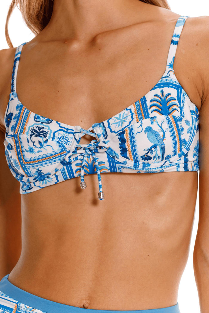 Bikini Rosseta de Lujo Colombiano Calzón Tiro Alto Azul Barú Swimear Top Sostén