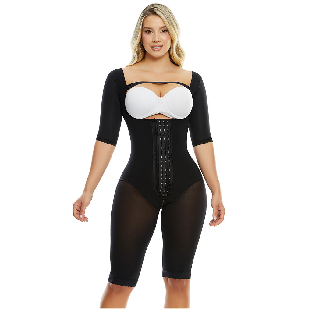 Comprar Faja larga negra PaoPink PP022826 de compresión alta, con mangas y 4 hileras de broches, ideal para recuperación postoperatoria o uso diario