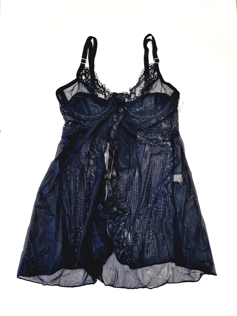 Babydoll en tull y encaje color azul Incluye colaless 