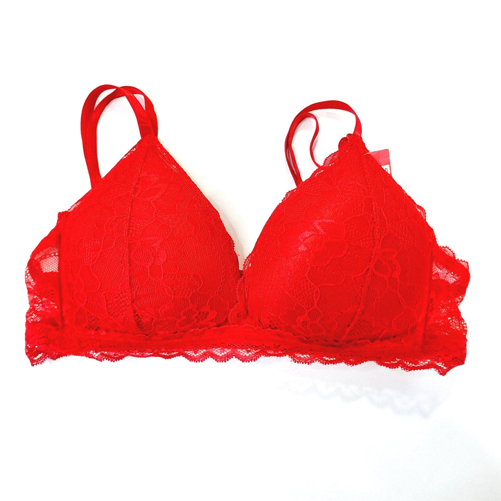Sostén encaje copa triangular realce medio color rojo sensual