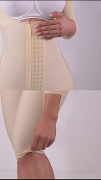 Video Faja posoperatoria F-04474 beige con espalda cubierta y 4 hileras de broches, vista trasera, PaoPink Chile