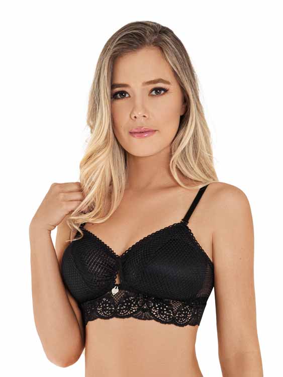 Bralette Negro Con Encaje Realce Natural