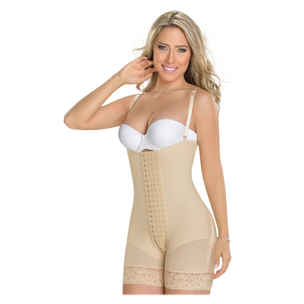 Faja Media Pierna Colombiana de 4 Hileras de Broches y Espalda Strapless F-0086 MyD